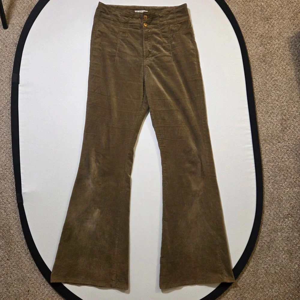 Free People We The Free Jayde Cord Flare Pants Fir Green Size 30 High Rise Boho